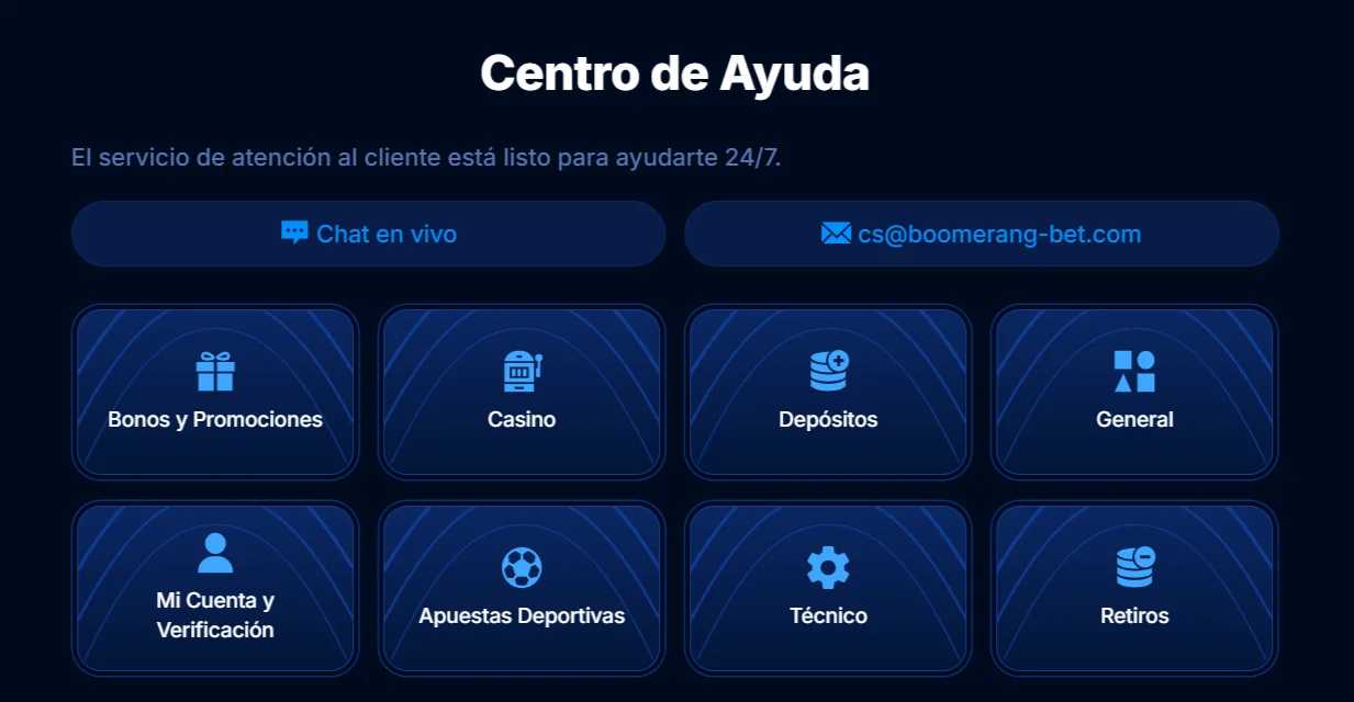 Atención al Cliente en Boomerang Bet